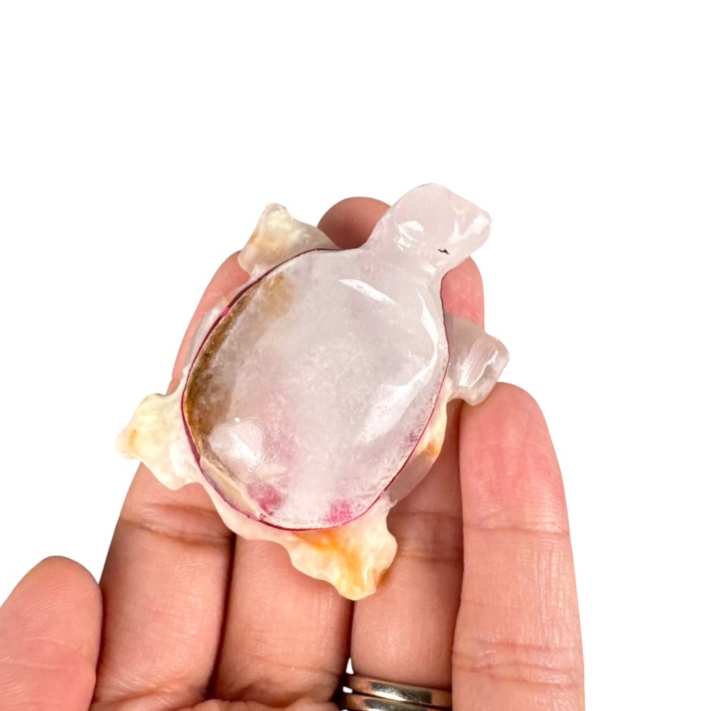 Vintage Carved Stone‎ Turtle Figurine Pink Alabaster Onyx Crystal Decor F14Q